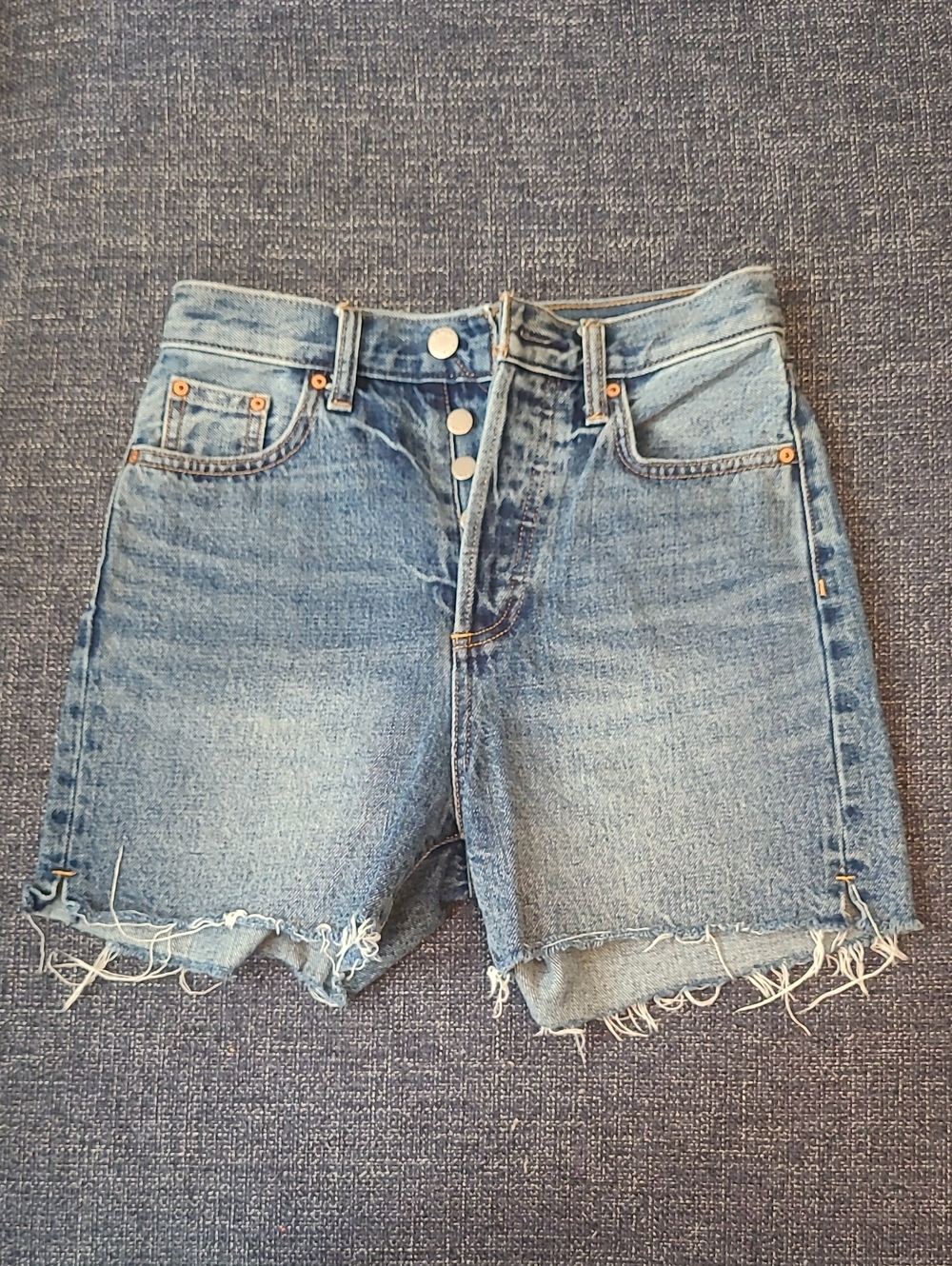Denim Forum Light Blue High-Rise Frayed Hem Jean Shorts 23